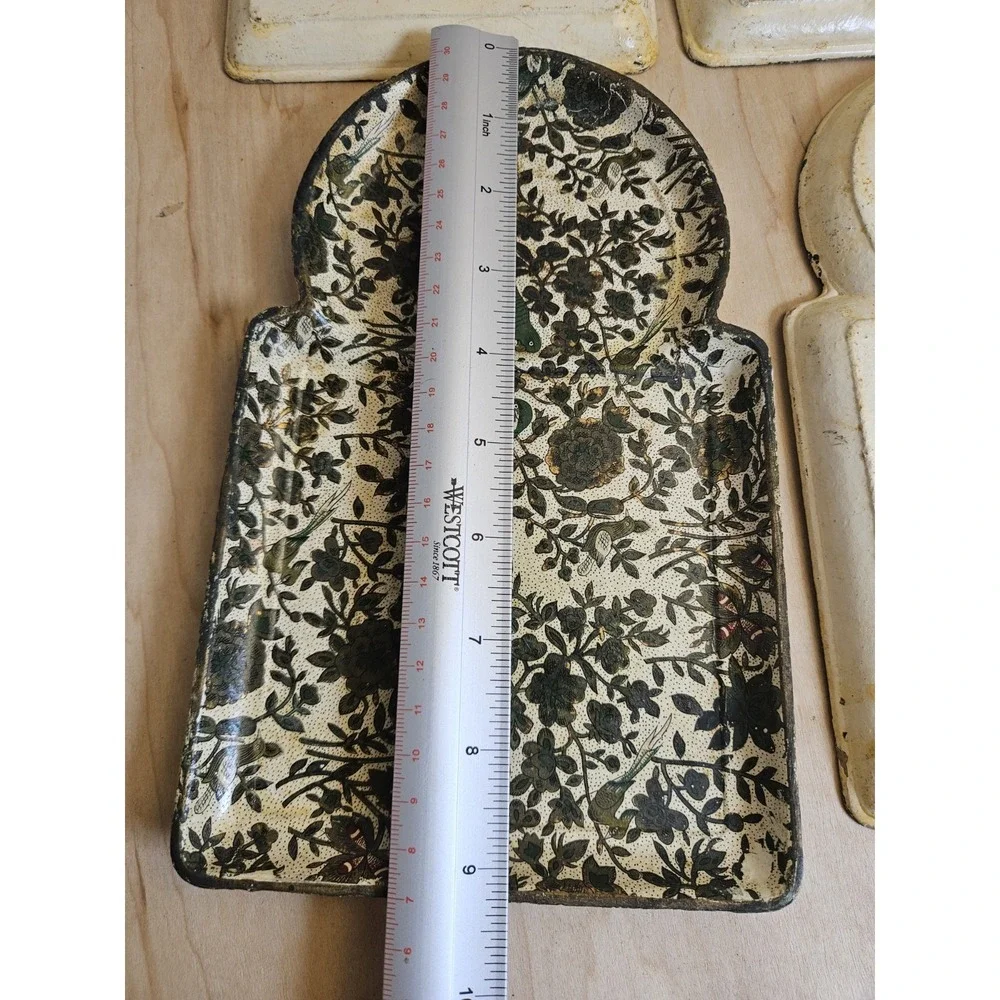 Vintage Mid Century Japanese Paper Mache Snack Trays Set 4 Floral Birds Knobler